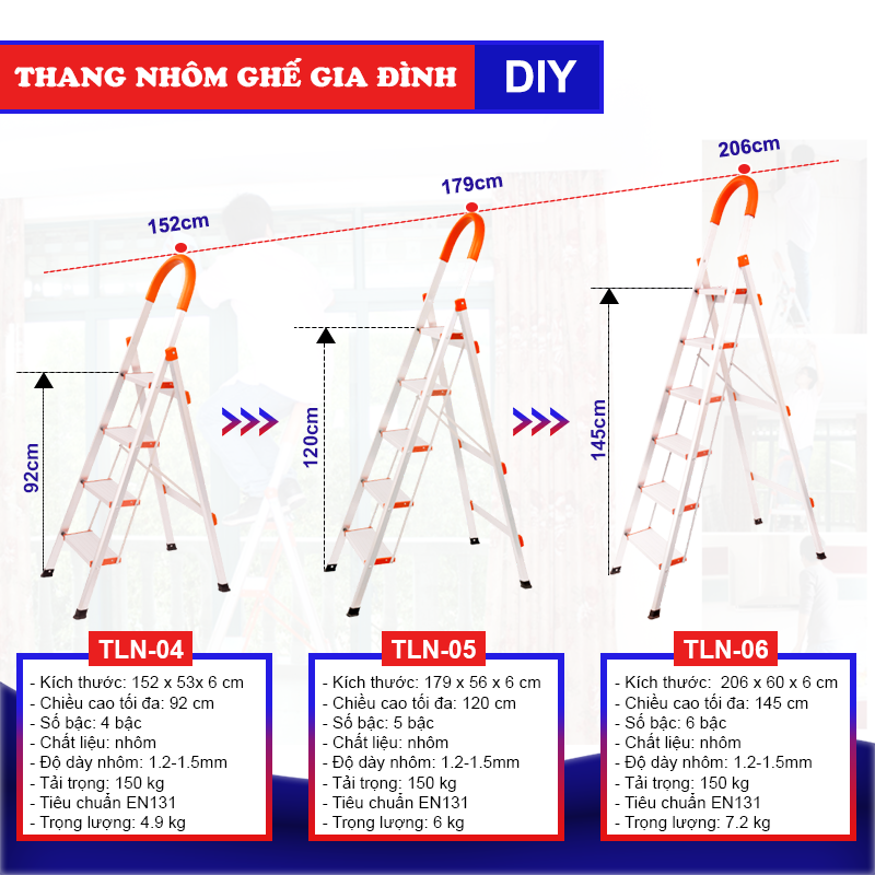 Thang nhôm ghế DIY TLN-05