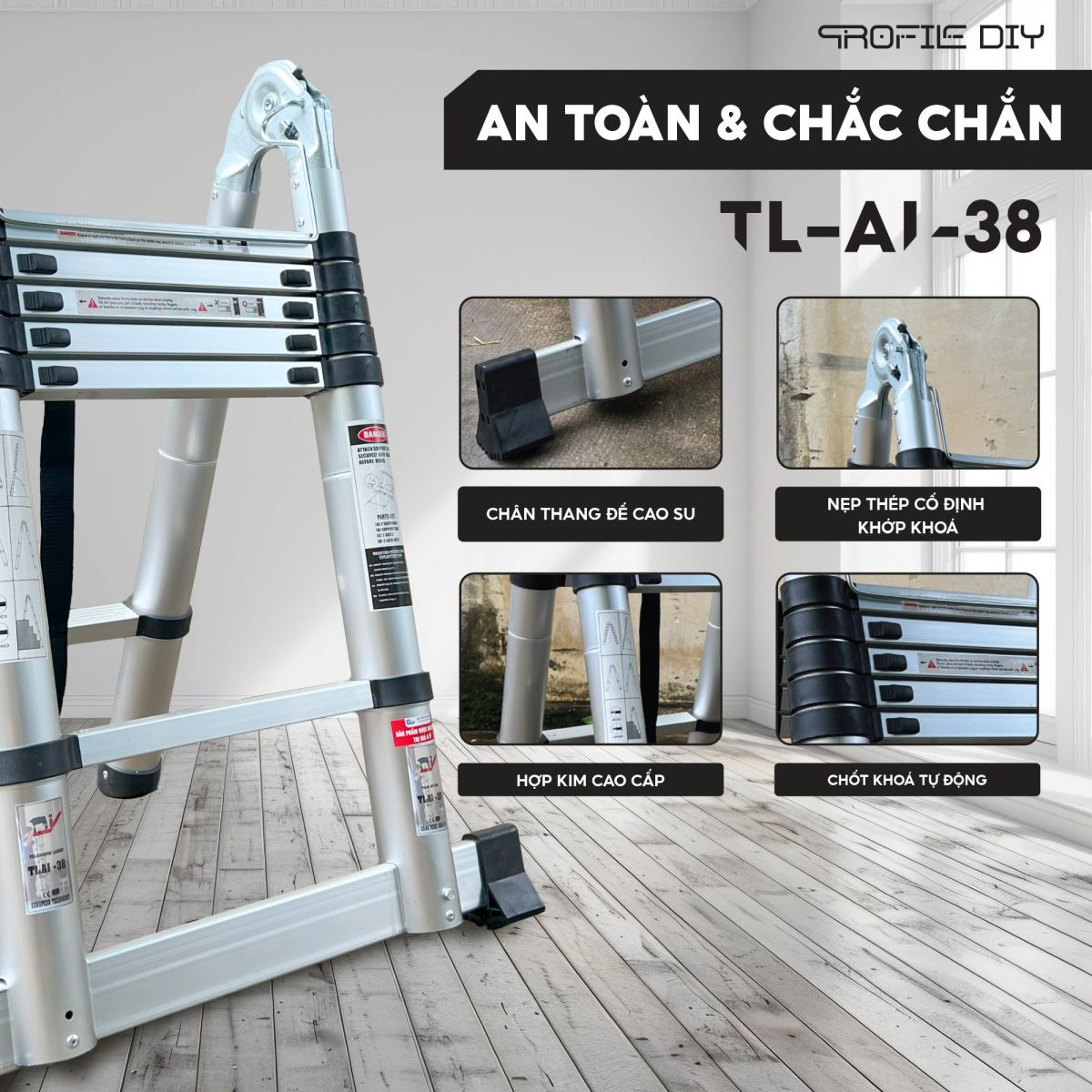 Cấp báo thang nhôm rút đôi DIY TL-AI-38 rẻ nhất toàn hệ thống