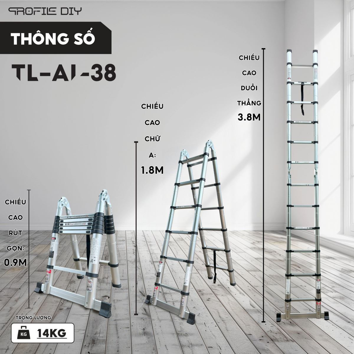 Cấp báo thang nhôm rút đôi DIY TL-AI-38 rẻ nhất toàn hệ thống