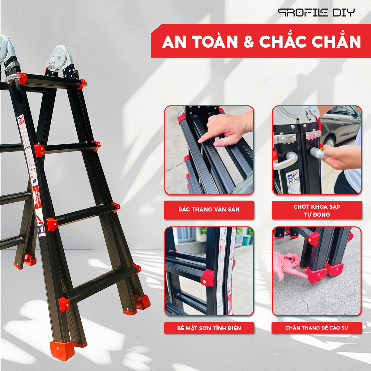 Thang nhôm xếp gọn DIY MTL sắc đỏ ngọt lịm chẳng ngại mưa giăng