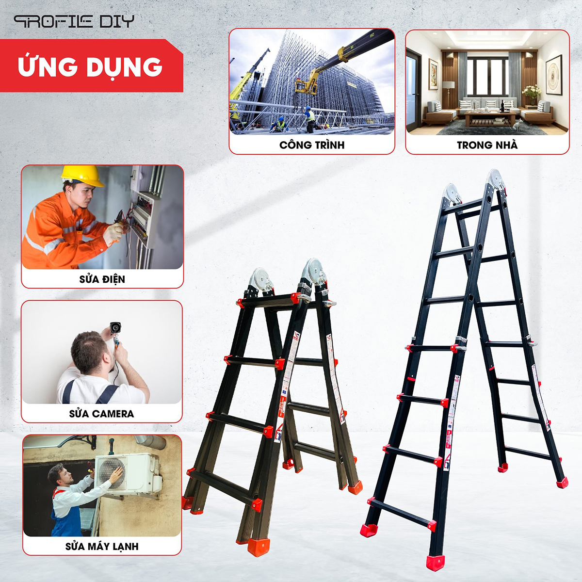 Thang nhôm xếp gọn DIY MTL sắc đỏ ngọt lịm chẳng ngại mưa giăng