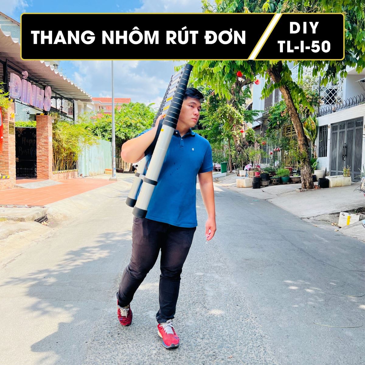 Thang nhôm rút 5m giá rẻ đa tài trong nhà ra vườn ngõ