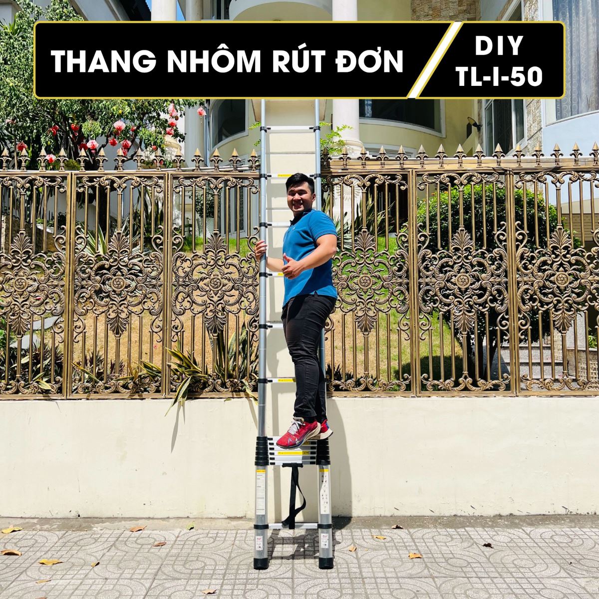 Thang nhôm rút 5m giá rẻ đa tài trong nhà ra vườn ngõ