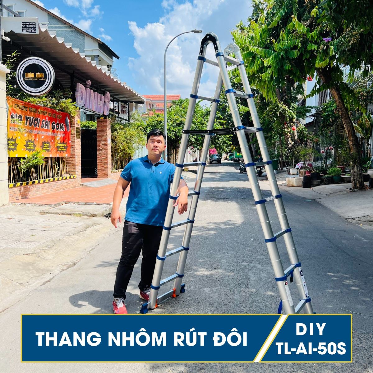 Thang nhôm rút 5m tốt nhất sát cánh thợ mọi nẻo đường