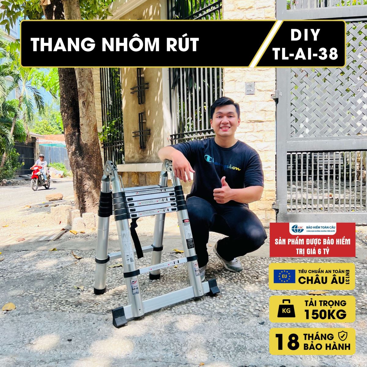 Thang nhôm chữ A rút gọn DIY TL-AI-38 giá rẻ địa chấn ship 0 đồng.