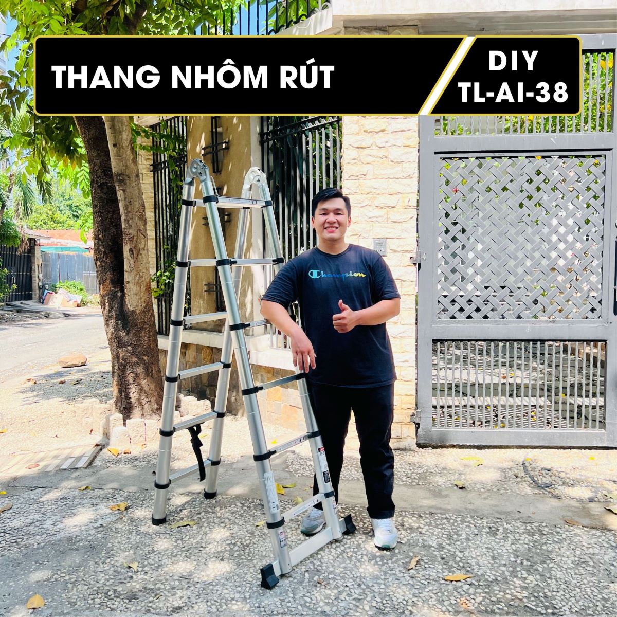 Thang nhôm chữ A rút gọn DIY TL-AI-38 giá rẻ địa chấn ship 0 đồng.