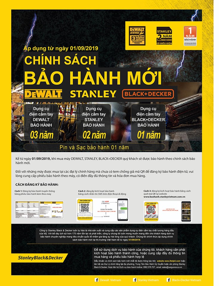 Giới thiệu trung tâm bảo hành Stanley, Dewalt, Blackder chính hãng ở Việt Nam