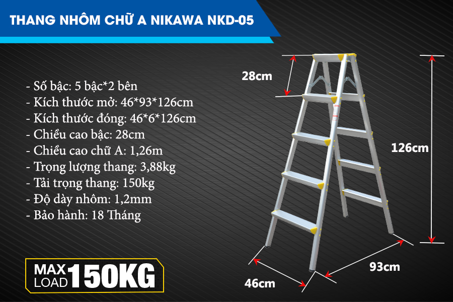 Sắm ngay thang nhôm gấp chữ A Nikawa NKD-05 thang chuẩn, hàng đẹp