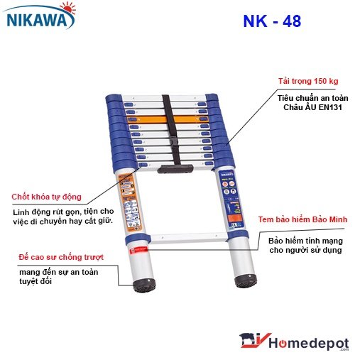 Thang nhôm rút Nikawa NK-48 gọn gàng và bền bỉ