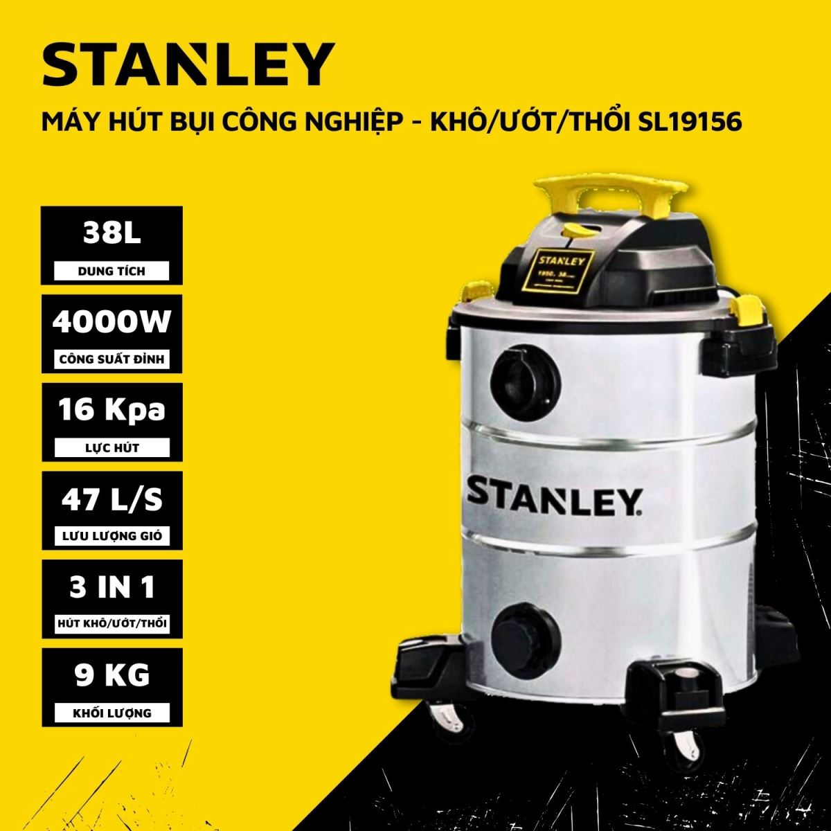 So sánh máy hút bụi công nghiệp Stanley SL19156 với Dewalt DXV38S