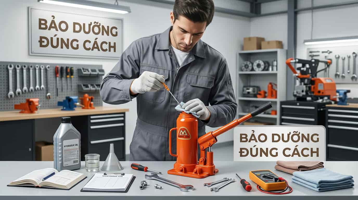 Kiểm tra và bảo dưỡng thiết bị nâng hạ định kỳ trong garage.