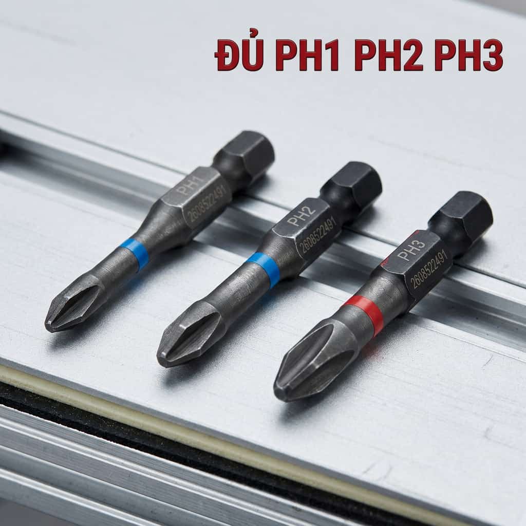Đầu vít Bosch PRO Impact PH1 PH2 PH3 với vùng xoắn chịu lực