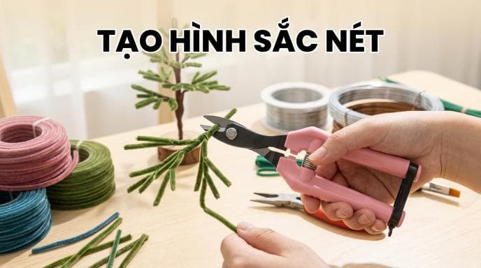 Sử dụng kềm cắt chéo mini cho lõi kẽm và kéo Chikamasa để tỉa xơ nhung