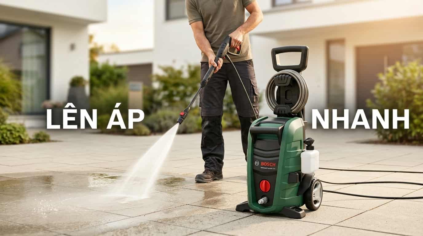 Khởi động đúng quy trình sau khi xả khí giúp Bosch AQT 125 đạt áp lực tối ưu