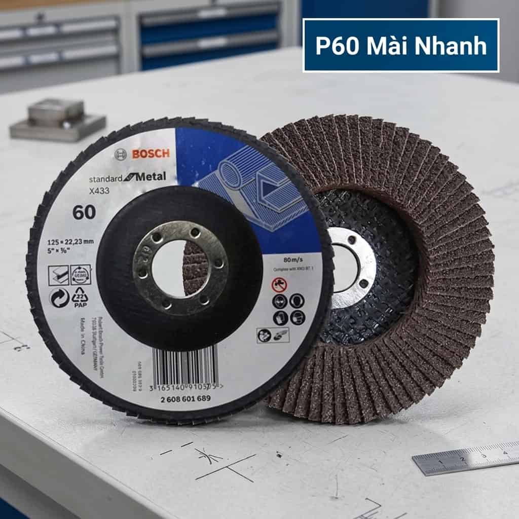 Đĩa nhám xếp Bosch Alox P60 125mm cận cảnh
