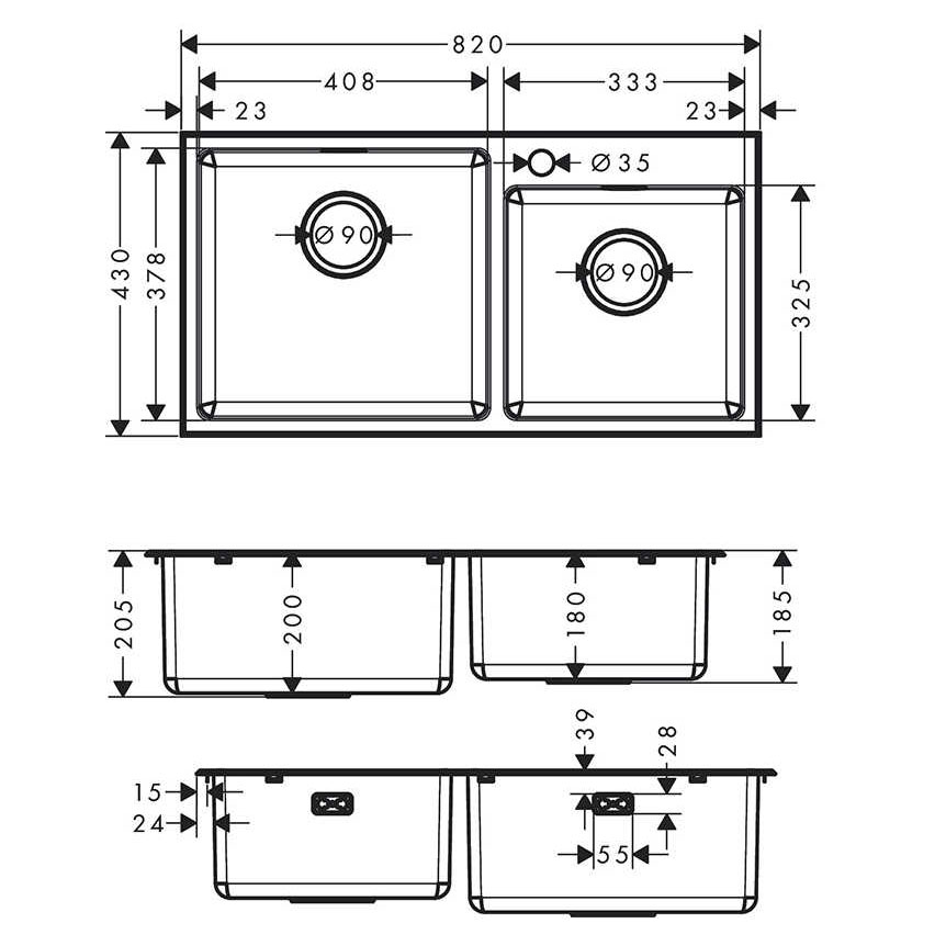 Chậu bếp đôi HANSGROHE Deep Drawn Sink S431-F770 43355