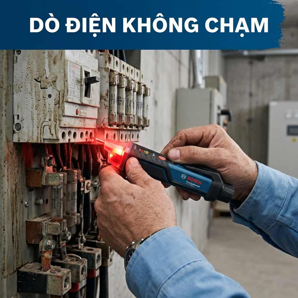 Kiểm tra dây dẫn bằng bút thử điện không tiếp xúc trước khi sửa chữa.