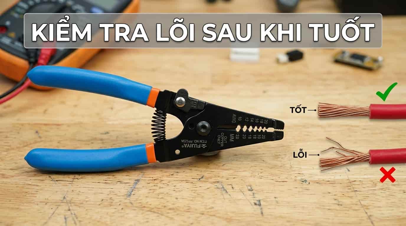 Quan sát lõi đồng ngay sau khi tuốt giúp phát hiện sớm sợi bị đứt, vết khía hoặc biến dạng trước khi đấu nối.