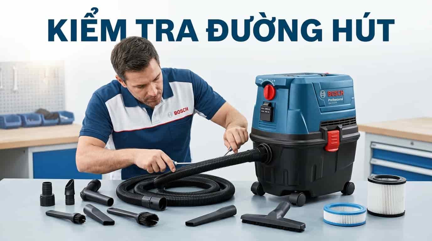 Ống hút bị nghẹt hoặc rò khí có thể làm lực hút giảm rõ rệt dù động cơ vẫn hoạt động bình thường.