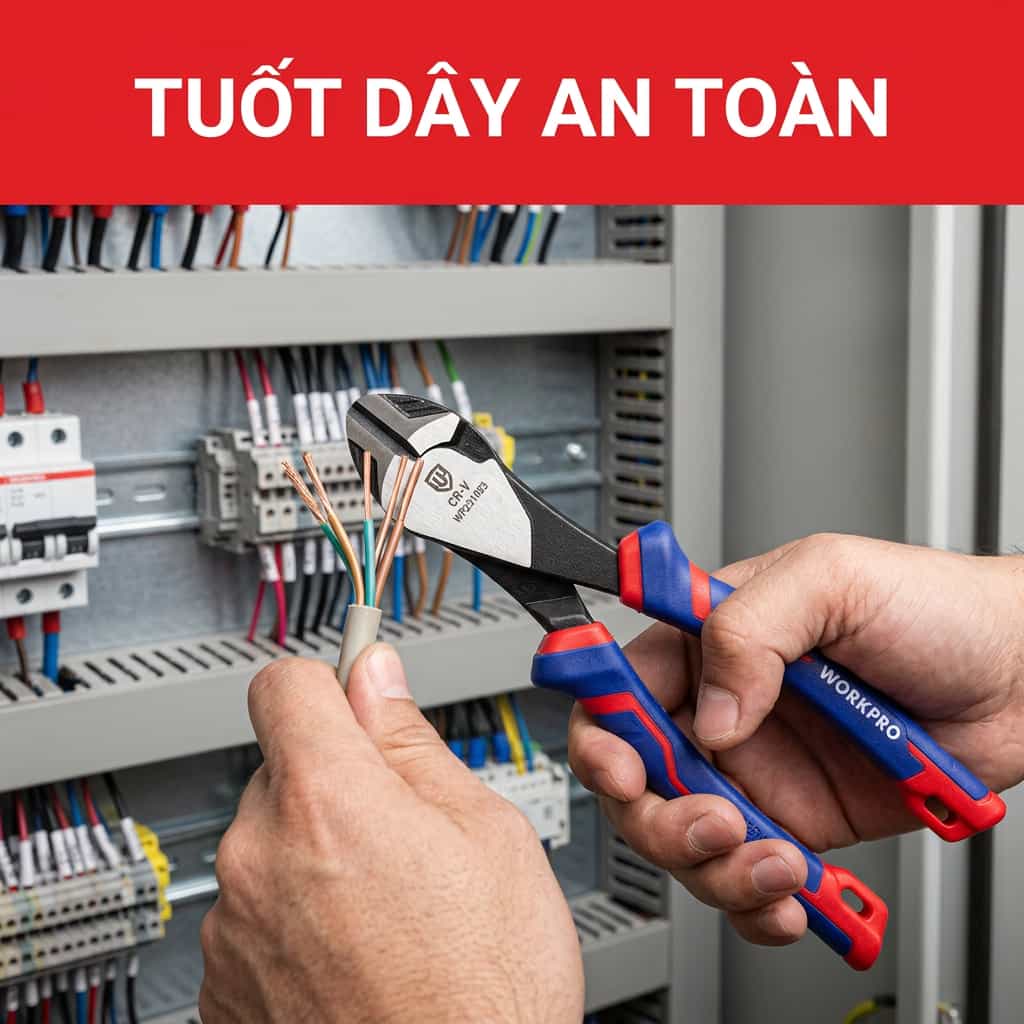 Kìm cắt WORKPRO WP231023 cắt dây điện trong thực tế