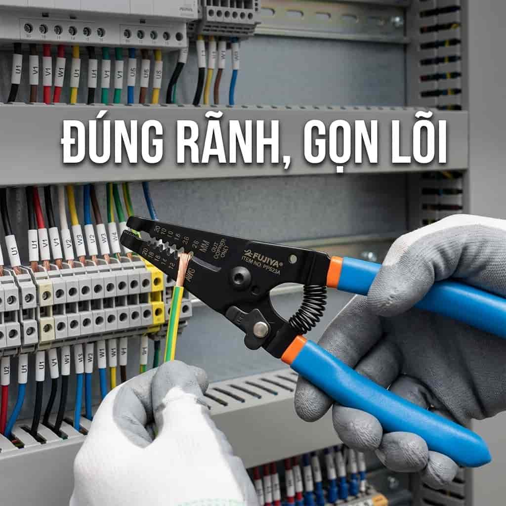 Kìm tuốt dây Fujiya PP323A-165 sử dụng khi đấu nối tủ điện
