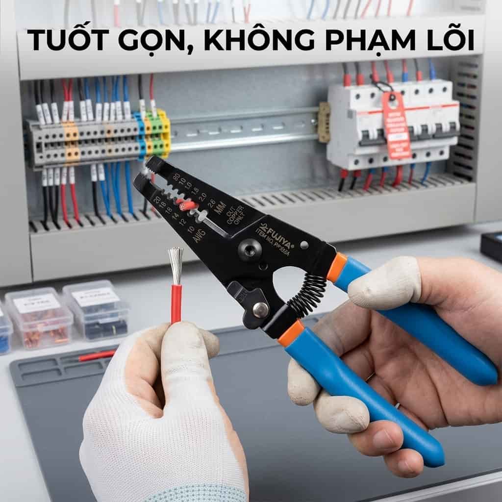 Kìm tuốt dây Fujiya PP323A-165 sử dụng trong công việc đấu nối điện