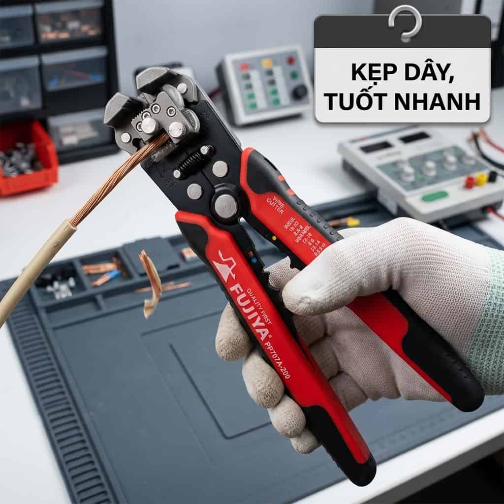 Kìm tuốt dây tự động Fujiya PP707A-200 xử lý dây điện nhanh tại bàn kỹ thuật