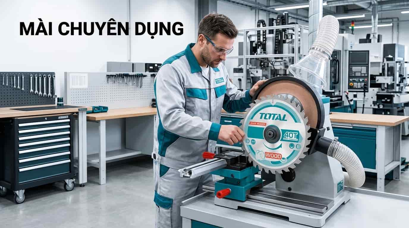 Mài bằng thiết bị chuyên dụng giúp phục hồi độ sắc của lưỡi và duy trì độ chính xác khi gia công.