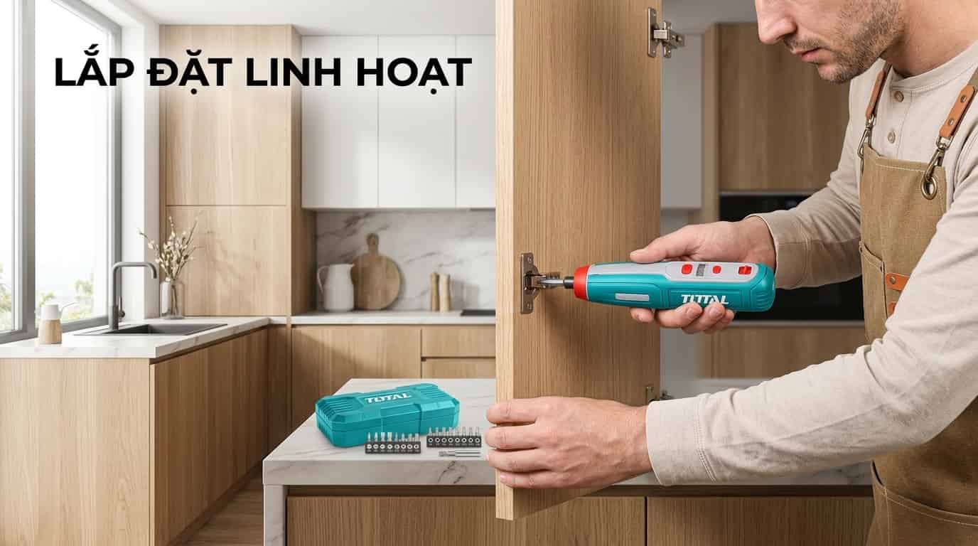 Máy bắn vít pin mini phù hợp cho lắp ráp nội thất, thiết bị điện và các vị trí khó thao tác.
