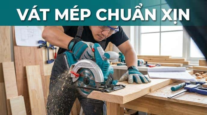 Máy cưa đĩa tròn TOTAL TSLI1401 20V cắt ván gỗ tại công trình