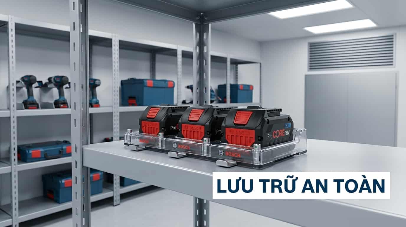 Môi trường lưu trữ phù hợp giúp pin Bosch 18V hạn chế lão hóa và kéo dài tuổi thọ