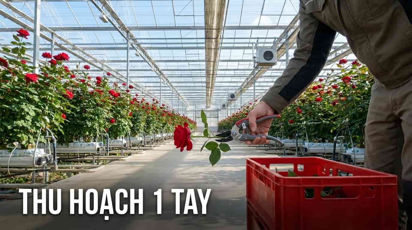 Thao tác thu hoạch hoa hồng một tay an toàn không bị gai cào rách tay với kéo Chikamasa TS-77HB