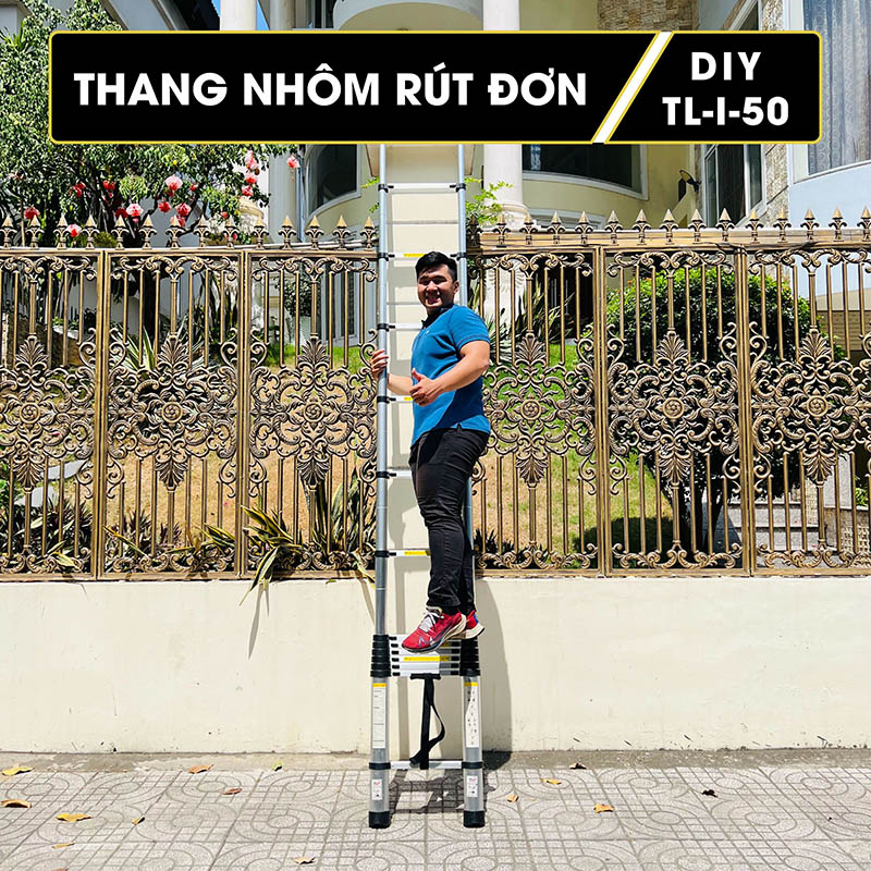 Thang nhôm rút 5m DIY TL-I-50 chắc khỏe sáng tươm dành nơi cao nhất