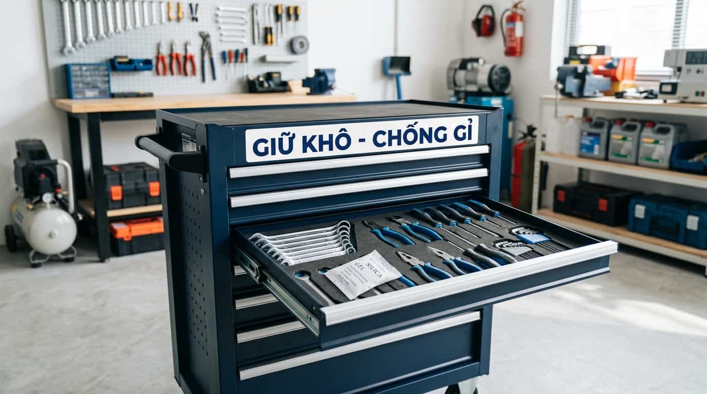 Tủ đồ nghề được bảo quản trong môi trường khô ráo với gói hút ẩm.