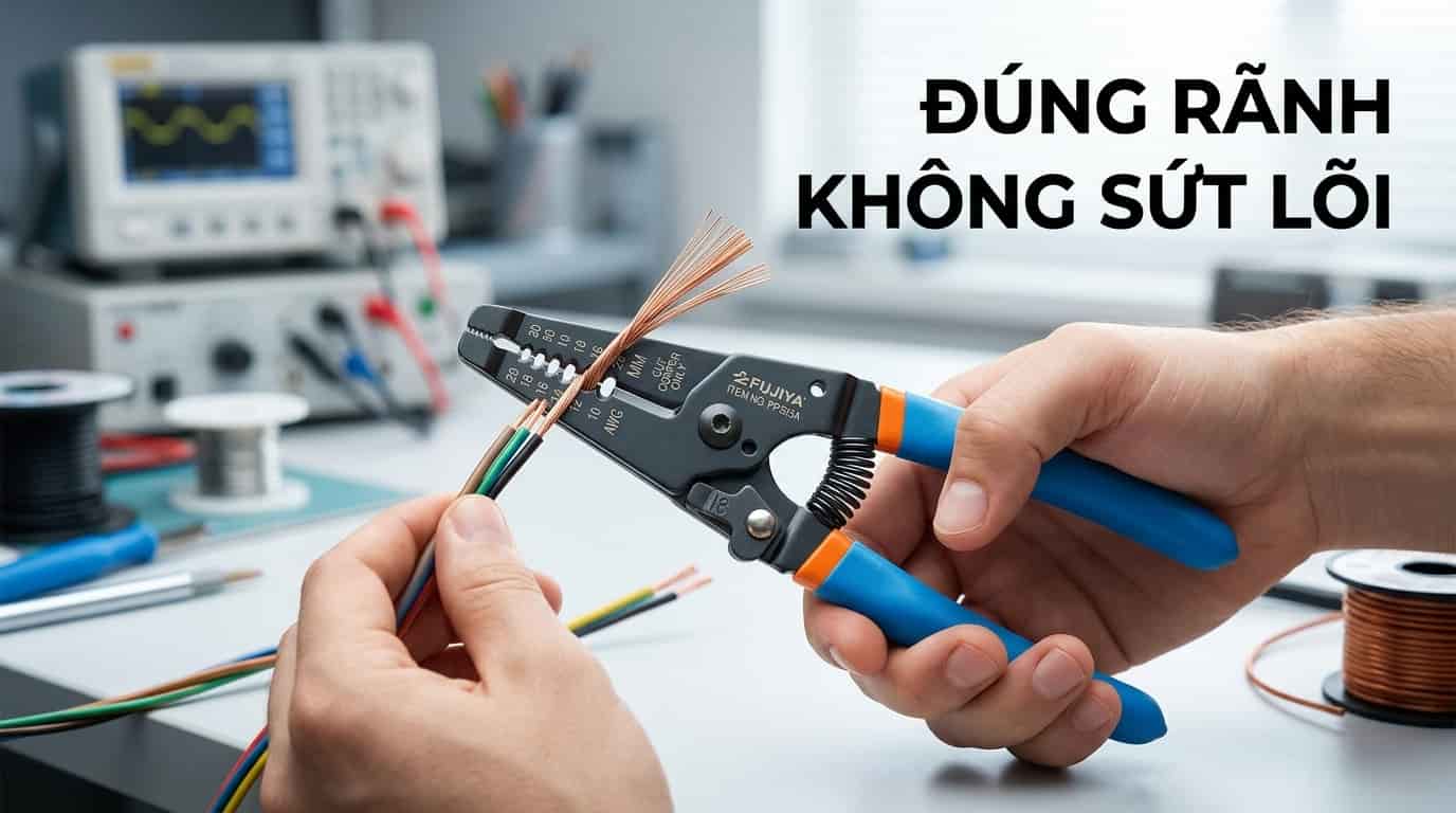 Đúng cỡ dây, đúng rãnh tuốt và kiểm tra lõi sau thao tác là ba bước quan trọng để tạo đầu dây sạch.