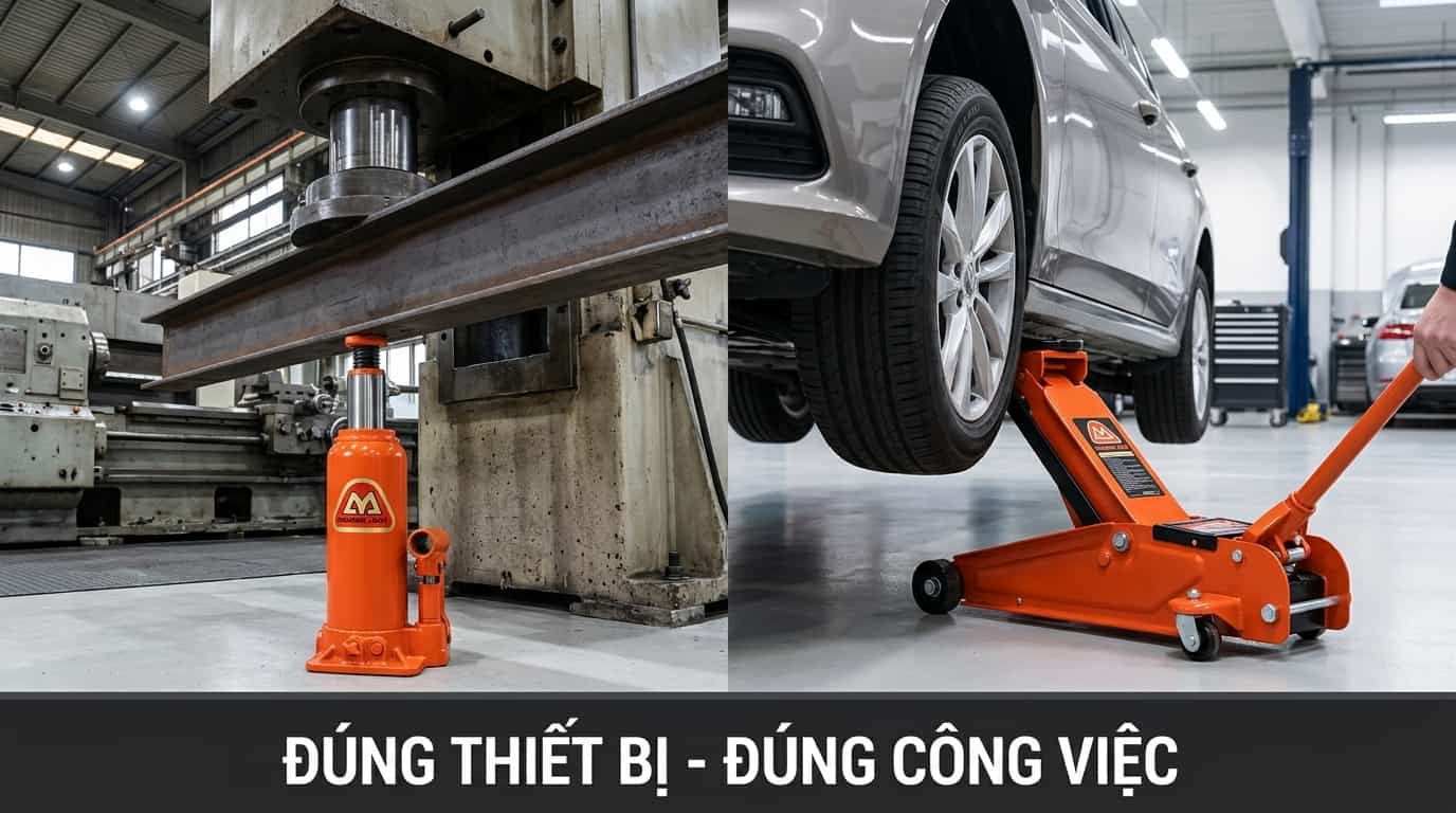 Con đội thủy lực và kích cá sấu được sử dụng trong hai môi trường làm việc khác nhau.
