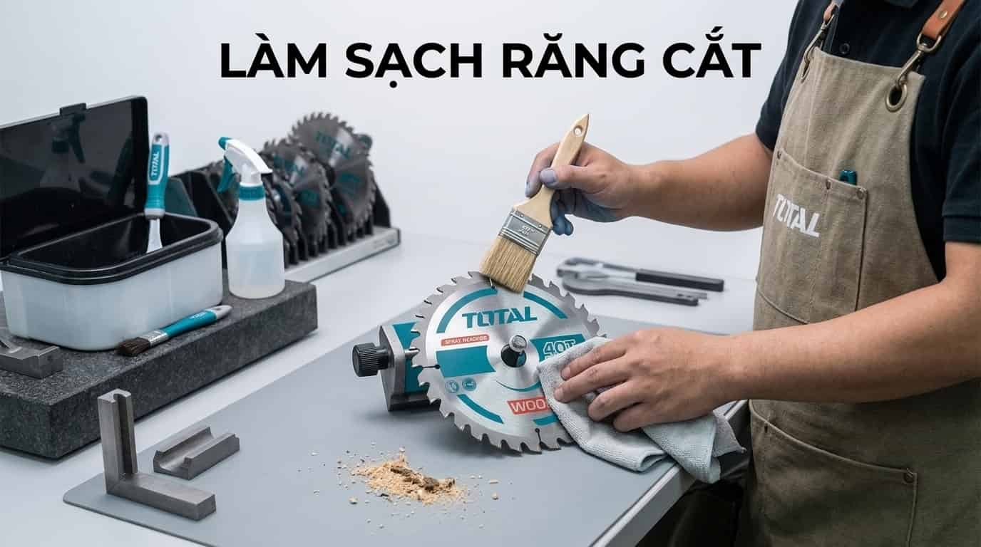 Làm sạch răng hợp kim giúp duy trì hiệu quả cắt và dễ phát hiện các dấu hiệu hư hỏng.