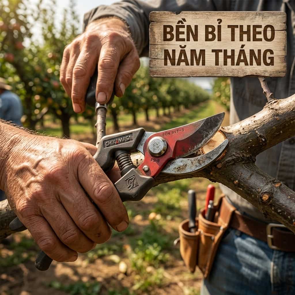 Kéo Chikamasa được sử dụng bền bỉ trong môi trường nhà vườn chuyên nghiệp
