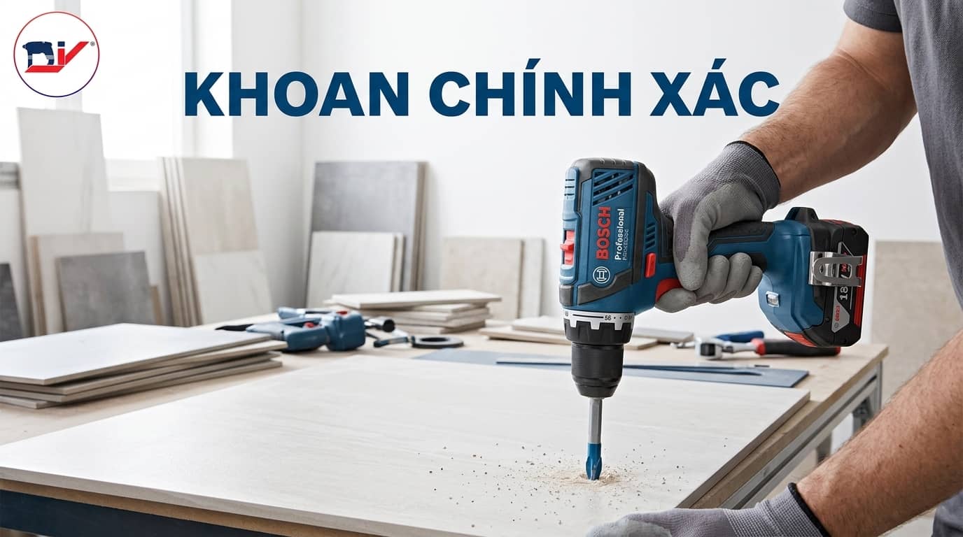 Khoan đúng kỹ thuật giúp tạo lỗ khoan sạch và hạn chế nứt vỡ trên gạch Porcelain.