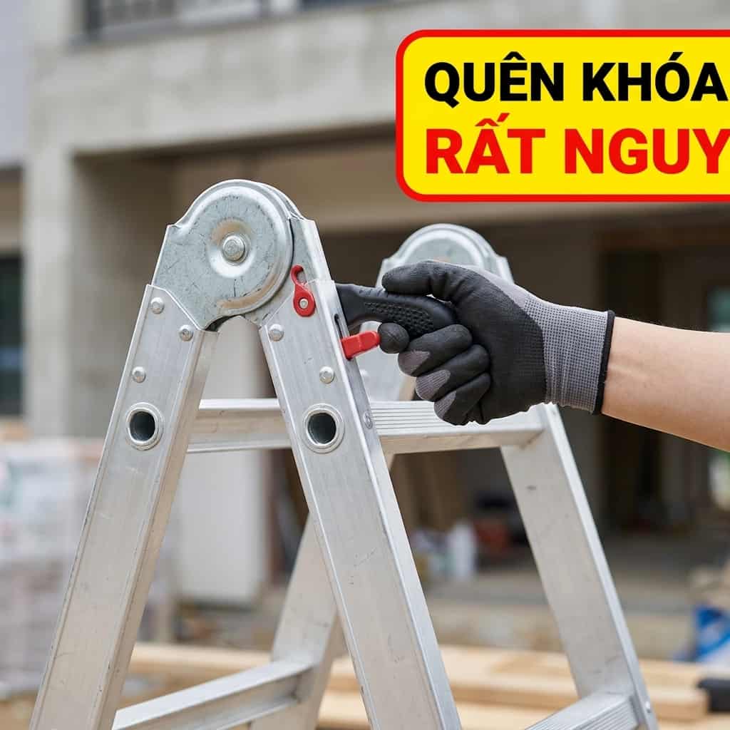 Kiểm tra chốt khóa an toàn trên thang nhôm