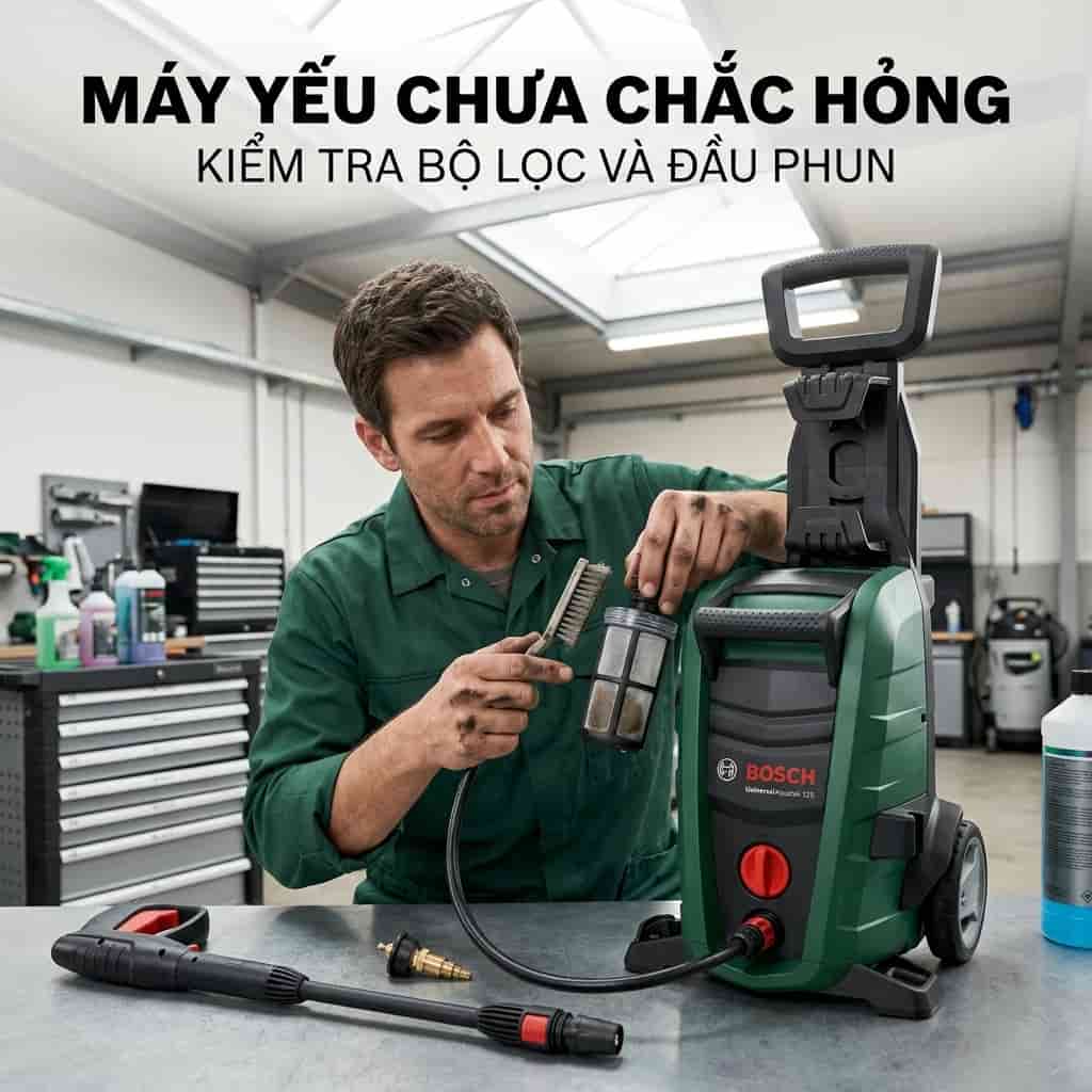 Kiểm tra đầu phun máy rửa xe bị tắc