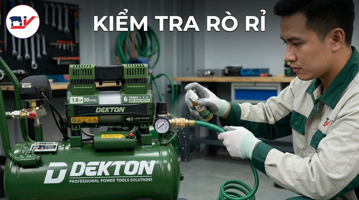 Kiểm tra các vị trí rò rỉ trên hệ thống khí nén.