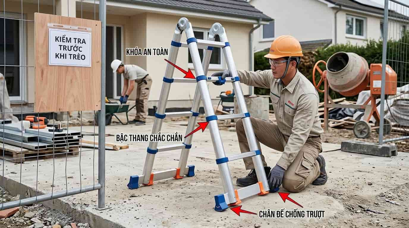 Kiểm tra tình trạng thang nhôm trước khi sử dụng