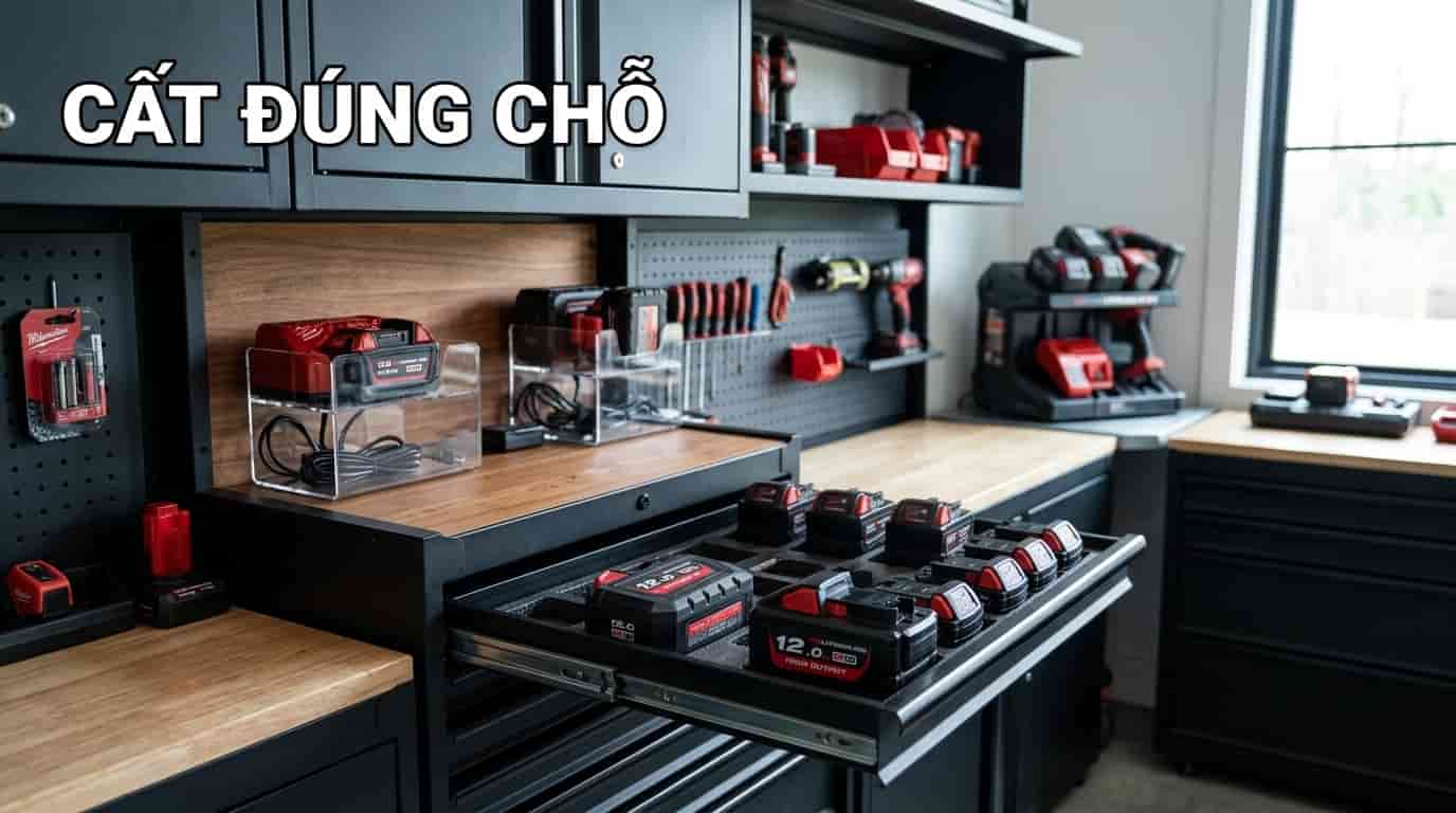 Người thợ kiểm tra tình trạng bộ pin Lithium định kỳ