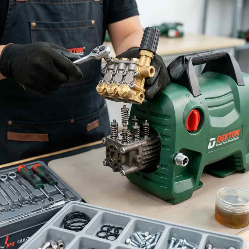 Kiểm tra hệ thống van một chiều bên trong cụm đầu bơm máy rửa xe