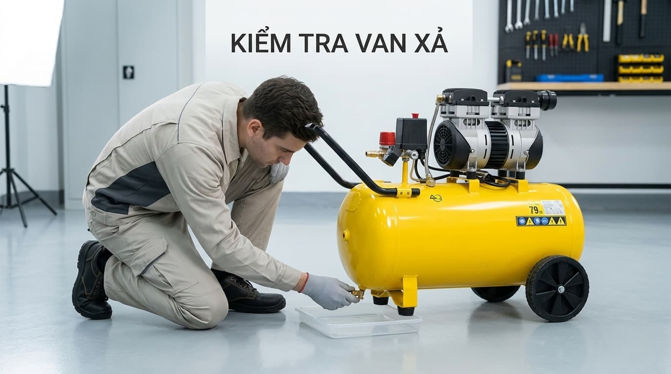 Kiểm tra van xả và tình trạng bình chứa sau khi xả nước.