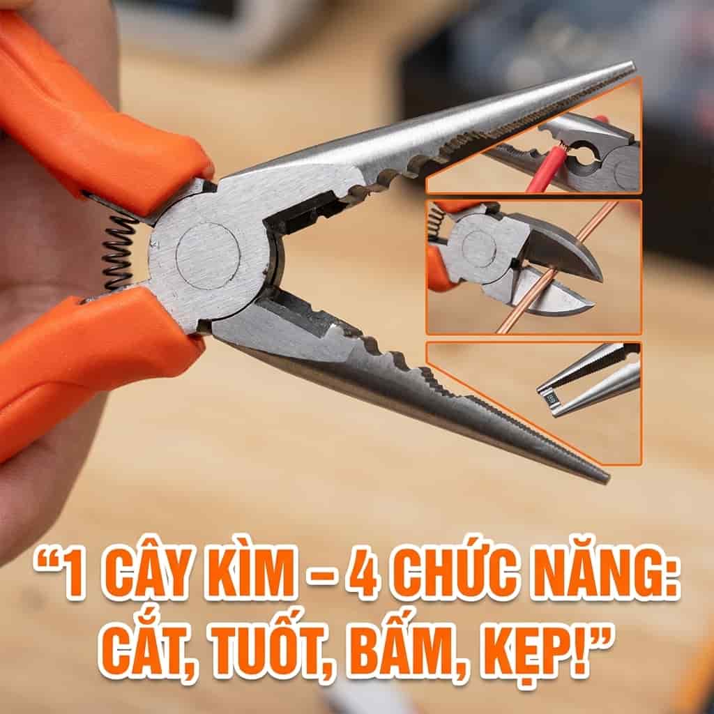Thiết kế mũi nhọn và lỗ tuốt dây của kìm nhọn đa chức năng Fujiya AMR-150S