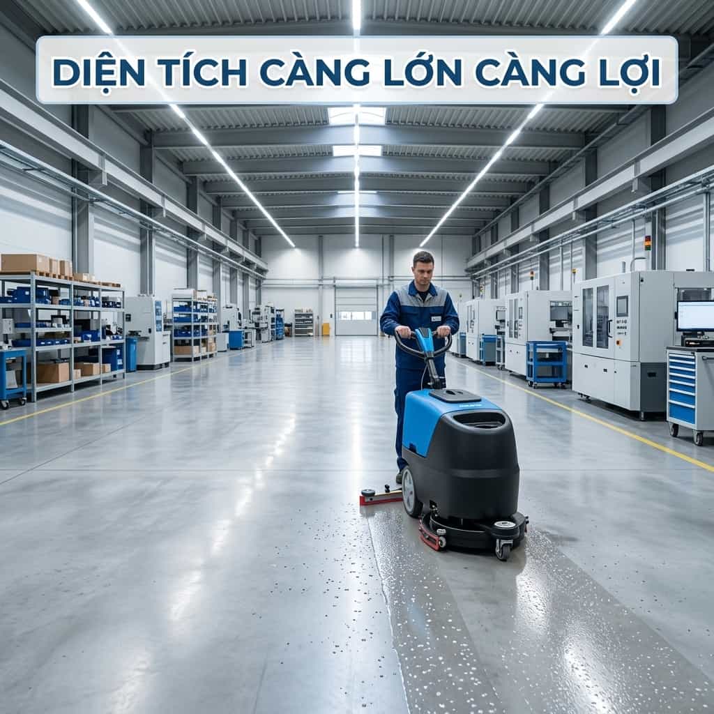 Máy chà sàn công nghiệp được sử dụng thường xuyên trong nhà xưởng