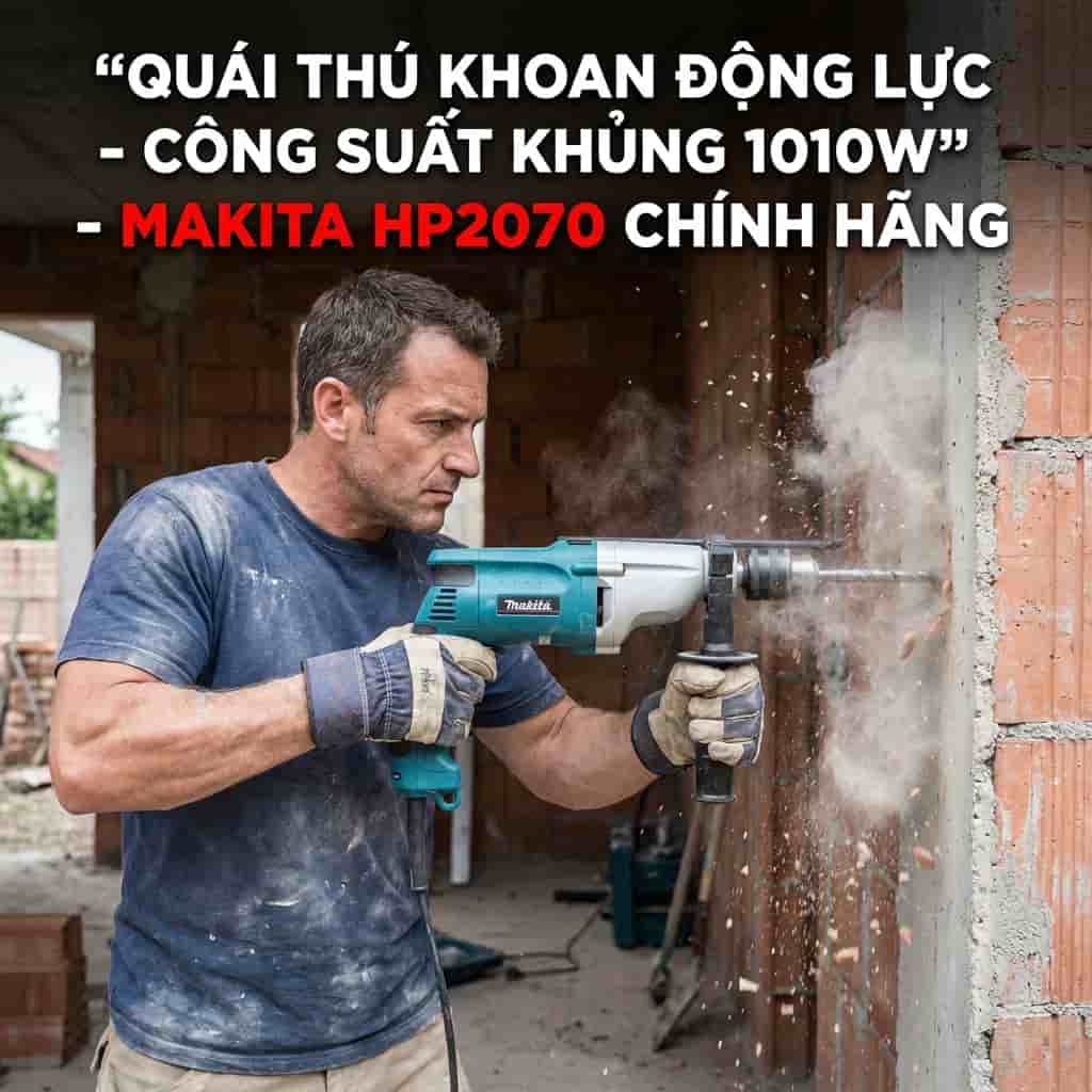 Ứng dụng máy khoan động lực Makita HP2070 tại công trường