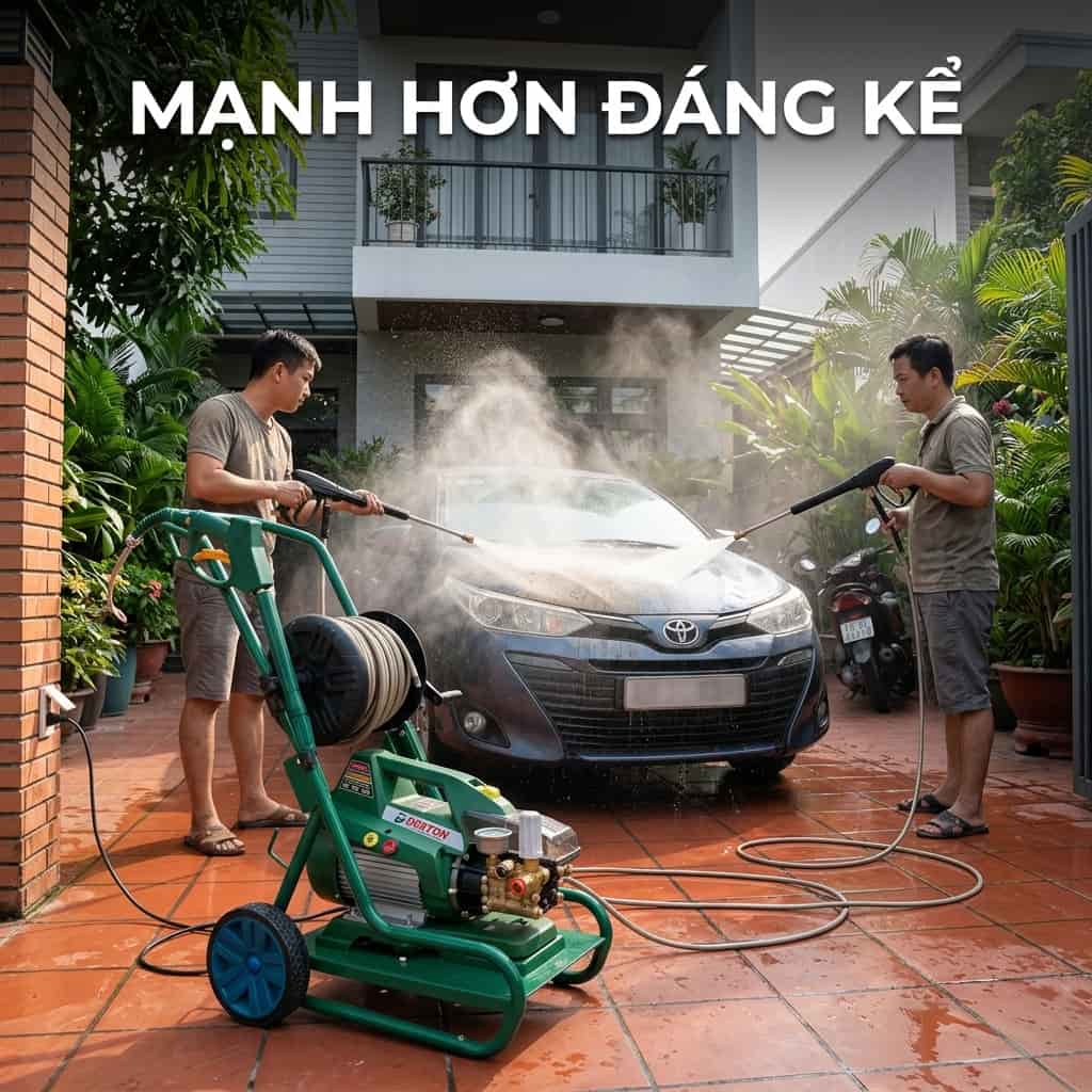 Máy rửa xe điện đang vệ sinh ô tô gia đình